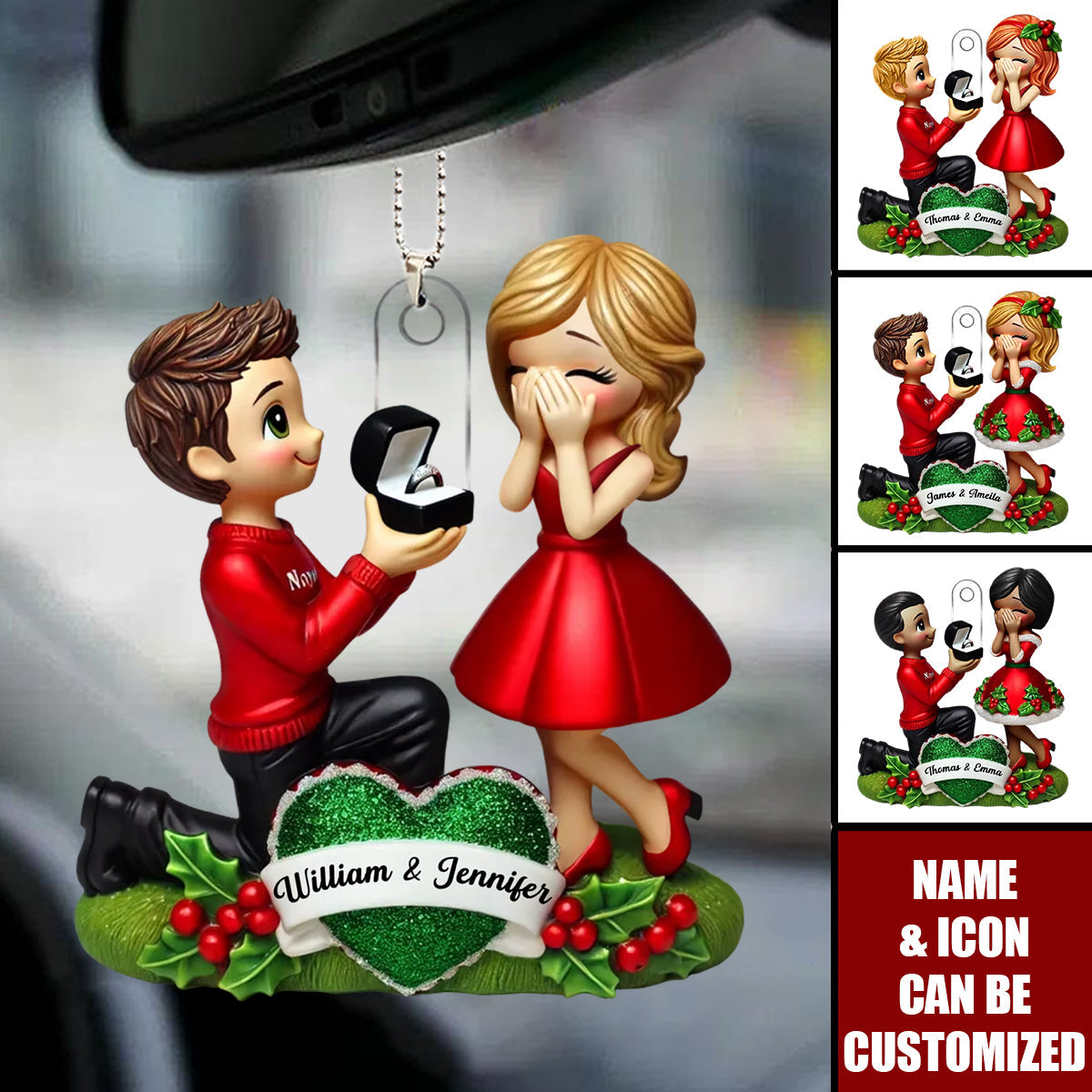 Marriage Proposal "She Said Yes!" - Personalized Car Ornament, Just Engaged Gifts For Couples