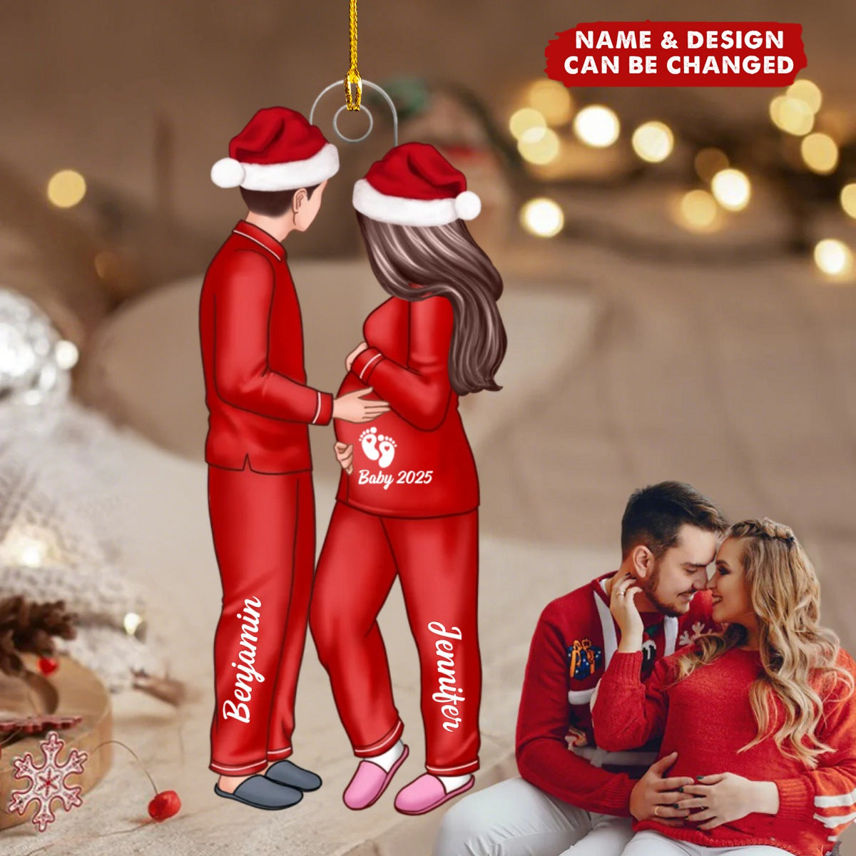 Expecting Parents Christmas Pregnancy Personalized Acrylic Ornament, Baby Arriving Ornament