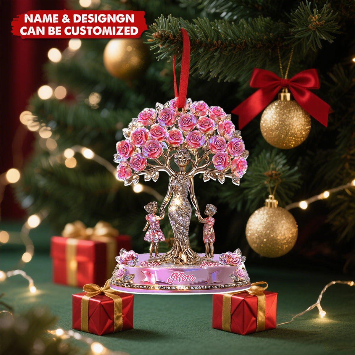 The Love Between Mother And Her Kids - Personalized Christmas Acrylic Ornament