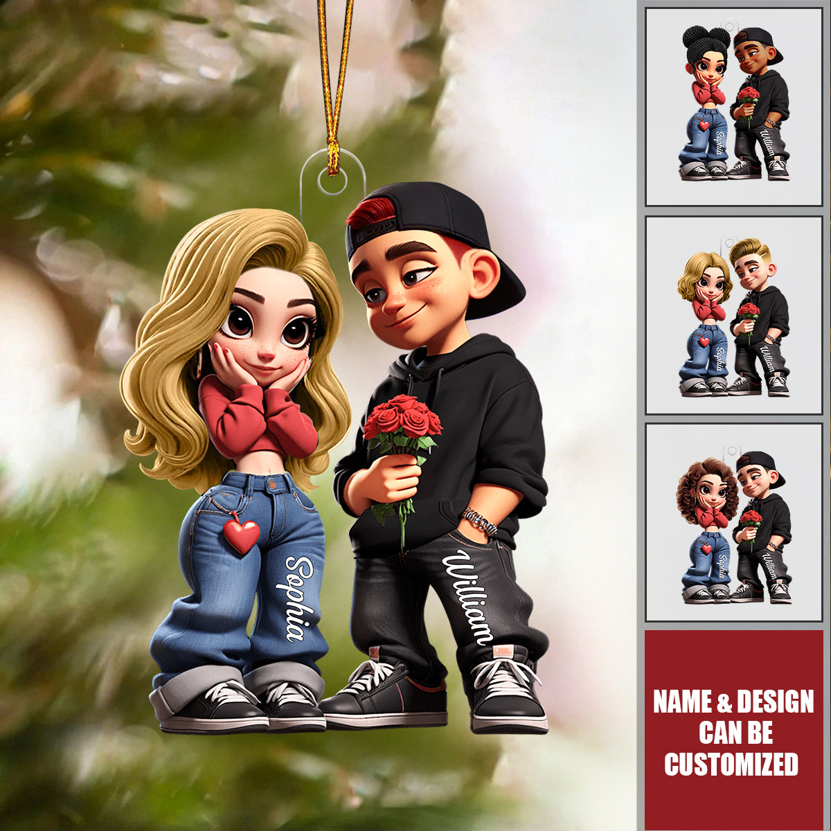 Y2K Couple - Personalized Acrylic Christmas Ornament, Gift For Couple, for him, for her