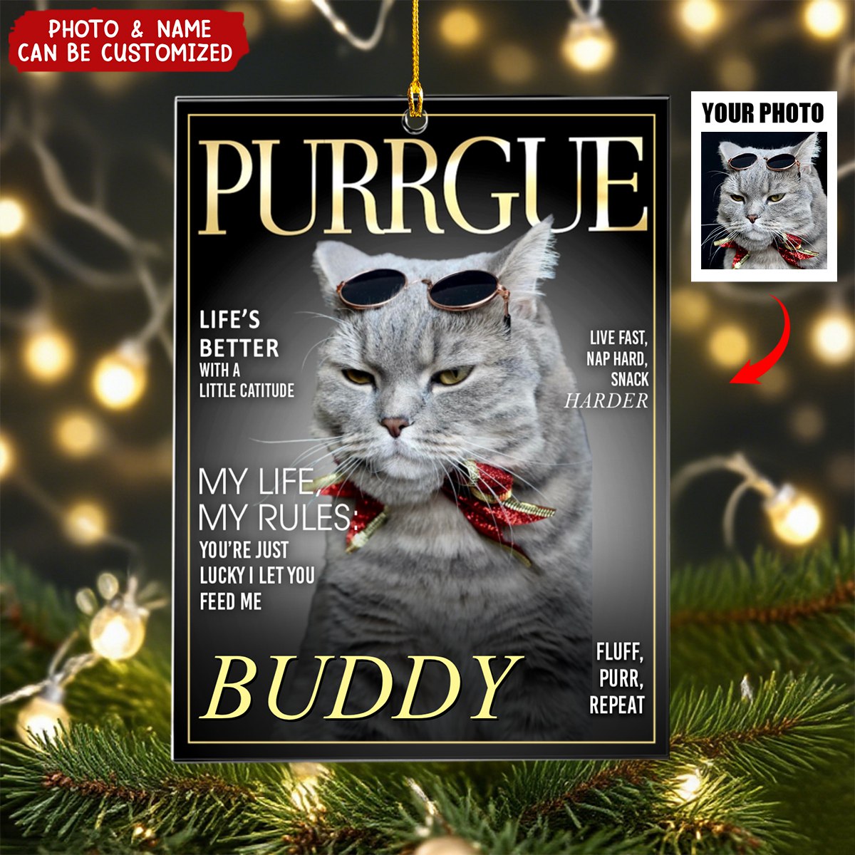 Custom Photo Pet Dogue Magazine - Personalized Acrylic Ornament, Gifts For Dog Lovers, Cat Lovers