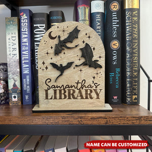 Dragon Library Sign Bookshelf Decor - Personalized Standing Wooden Plaque