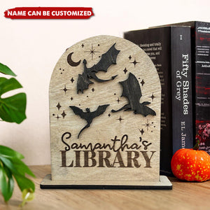 Dragon Library Sign Bookshelf Decor - Personalized Standing Wooden Plaque
