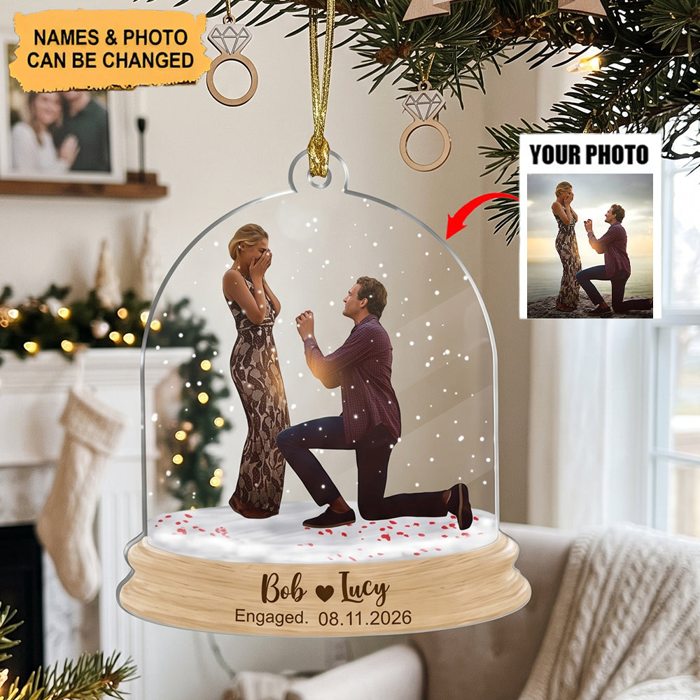 Custom Photo Couple Engagement - Personalized Acrylic Ornament