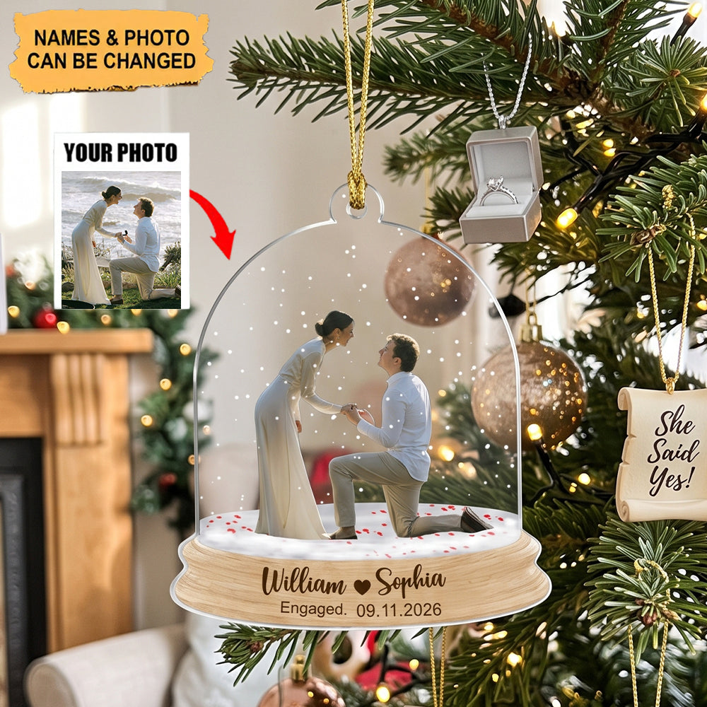 Custom Photo Couple Engagement - Personalized Acrylic Ornament