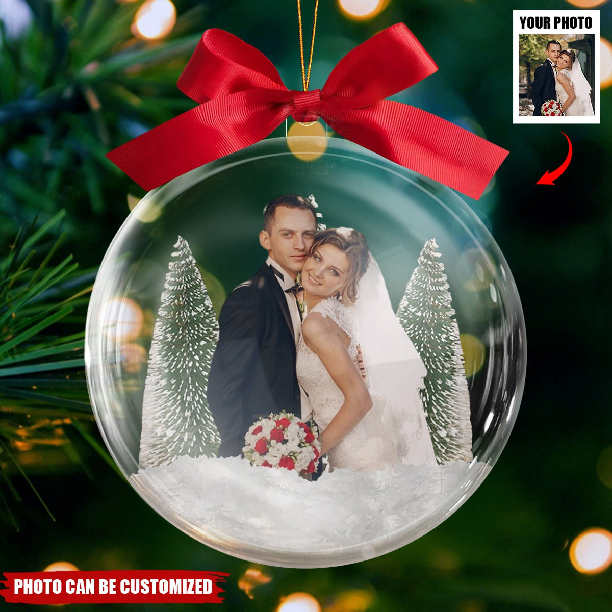 Custom Photo Wedding Dreams In A Snow Globe - Personalized Acrylic Ball Ornament