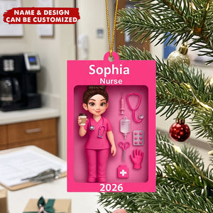 Personalized Nurse In Toy Box Acrylic Ornament, Christmas Gift For Nurse, For Co-workers