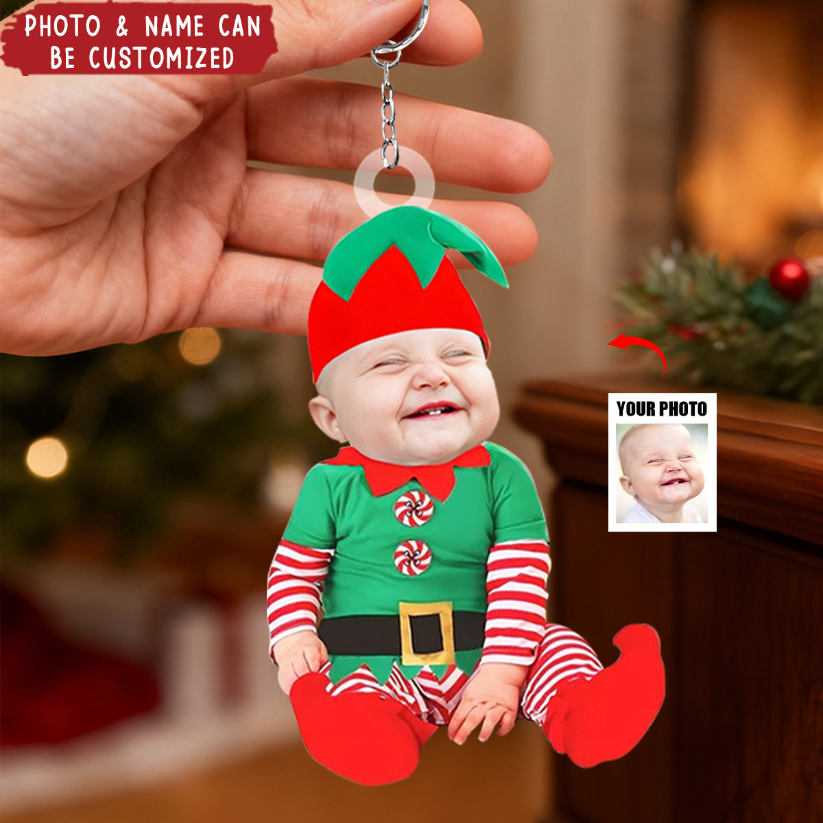 Adorable Newborn Baby Elf - Personalized Babys Photo Acrylic Keychain