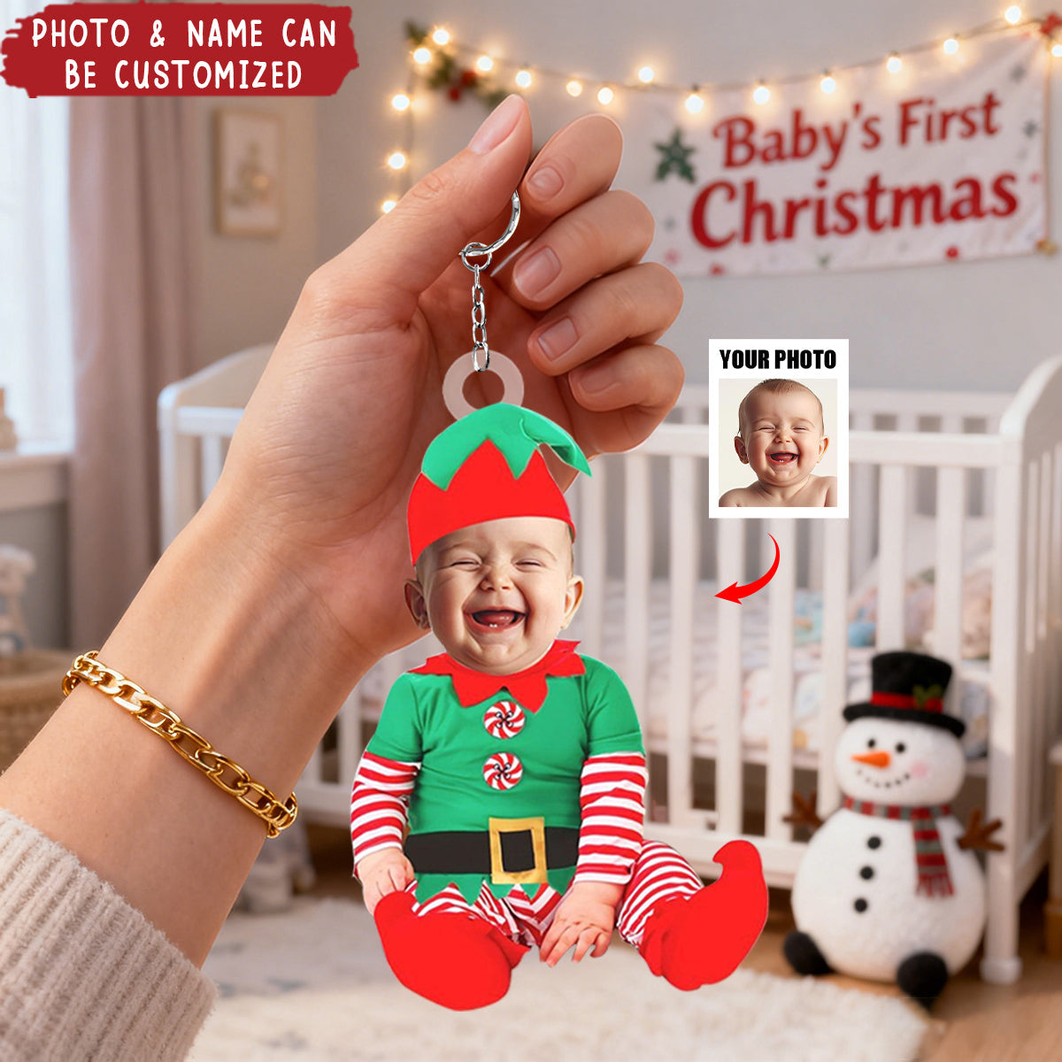 Adorable Newborn Baby Elf - Personalized Babys Photo Acrylic Keychain