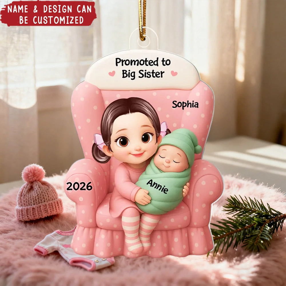Big Brother, Big Sister And Baby - Personalized Acrylic Ornament, Baby Announcement Gift