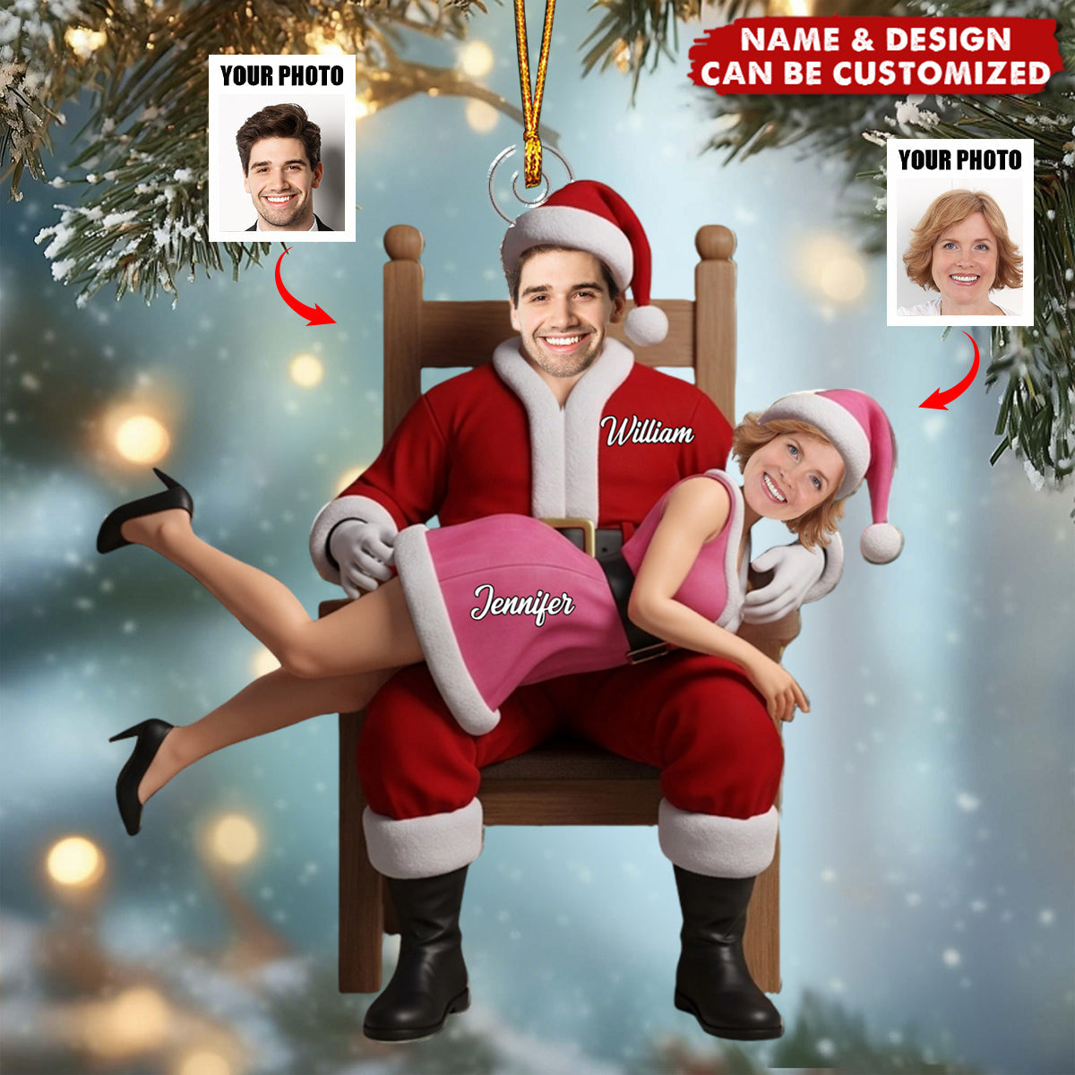 Funny Christmas Couple - Personalized Couple Acrylic Ornament