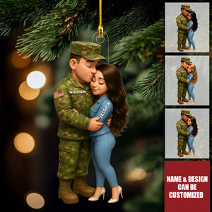 Army Hugging Couple - Personalized Christmas Acrylic Ornament