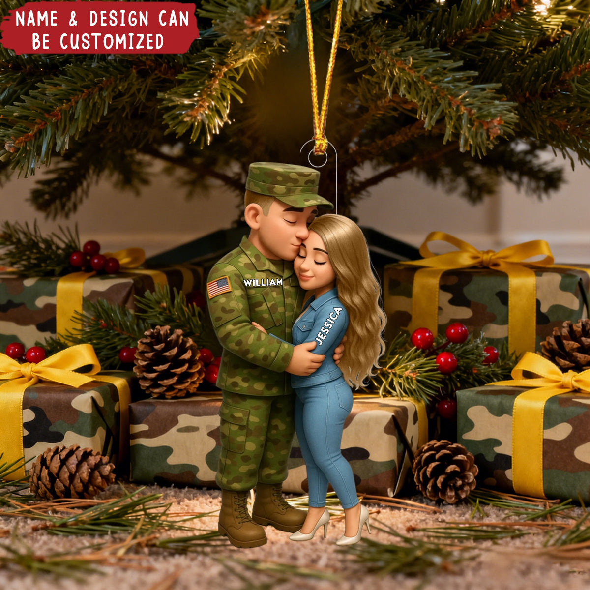 Army Hugging Couple - Personalized Christmas Acrylic Ornament