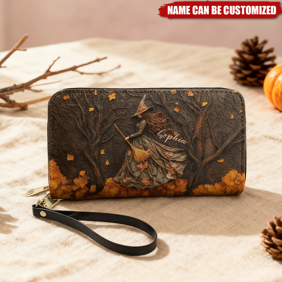 Spooky Witch Art Print - Personalized Leather Long Wallet