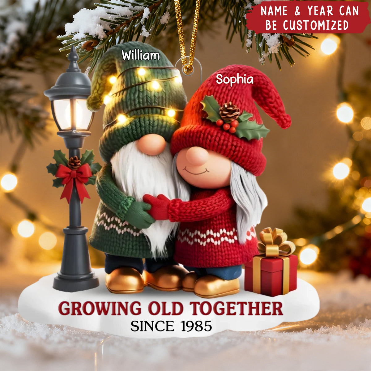 Dwarf Couple Growing Old Together - Personalized Acrylic Ornament, Anniversary Christmas Wedding Gift