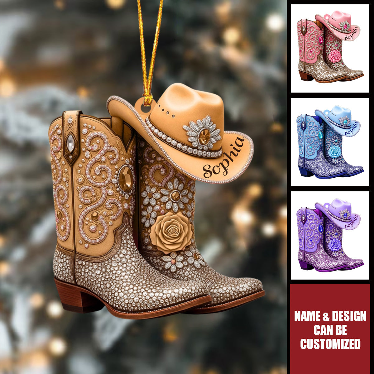Cowgirl Boots - Personalized Acrylic Christmas Ornament