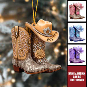 Cowgirl Boots - Personalized Acrylic Christmas Ornament