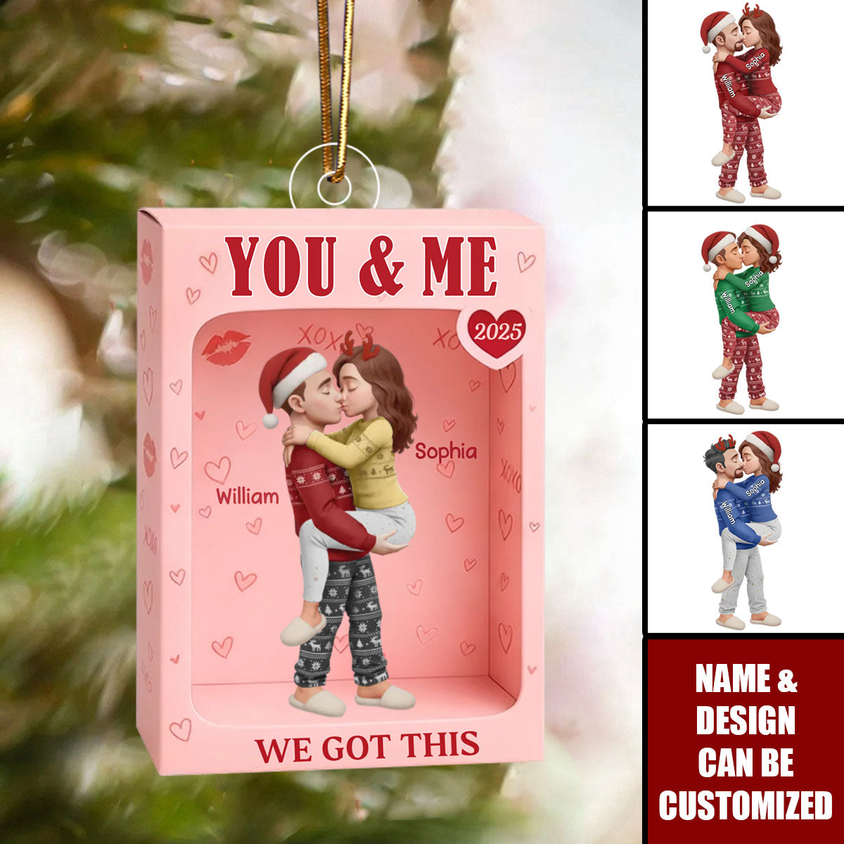 Couple In Pink Toy Box - Personalized Christmas Ornament - Christmas Gift For Couple