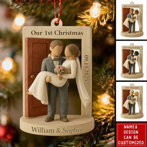 Groom Carrying Bride Threshold Door - Personalized Wooden Ornament, Just Married Newlyweds Marriage Keepsake
