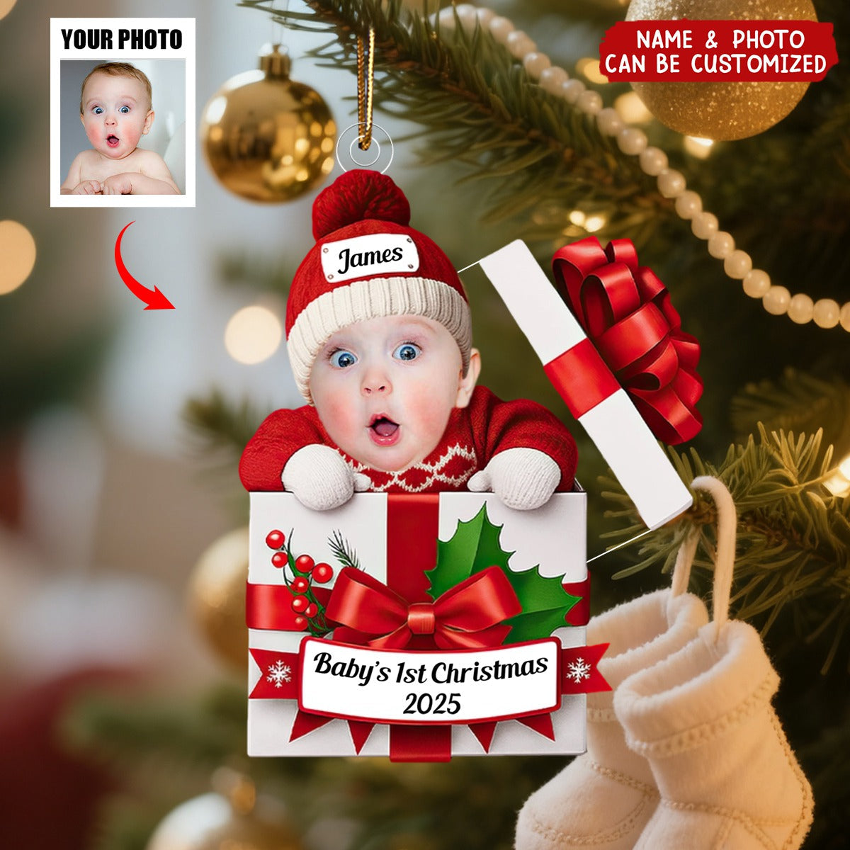 Baby Christmas Gift Box - Personalized Acrylic Photo Ornament