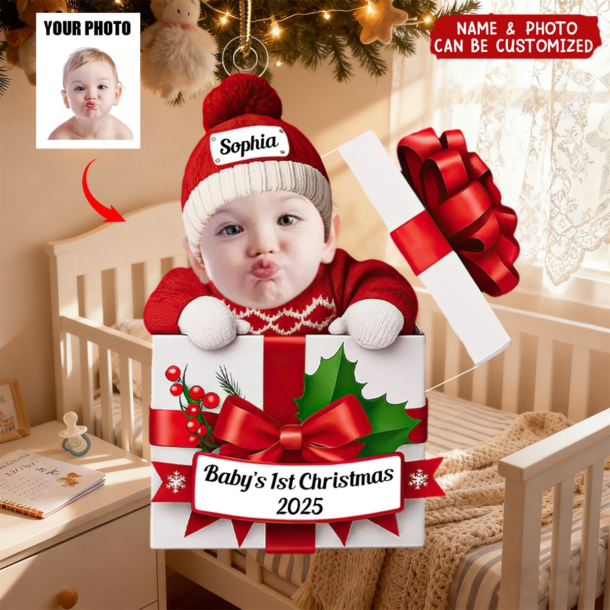 Baby Christmas Gift Box - Personalized Acrylic Photo Ornament