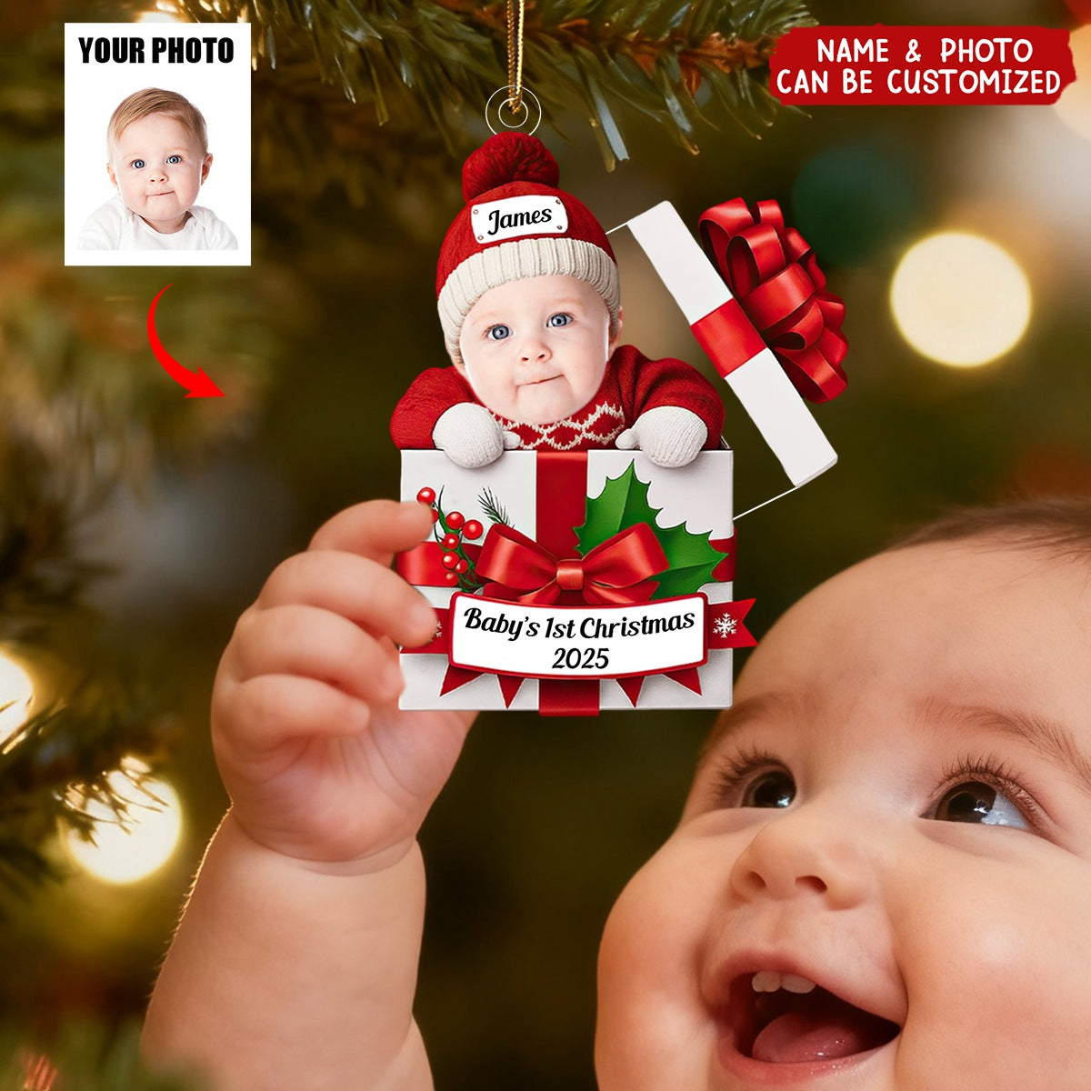 Baby Christmas Gift Box - Personalized Acrylic Photo Ornament
