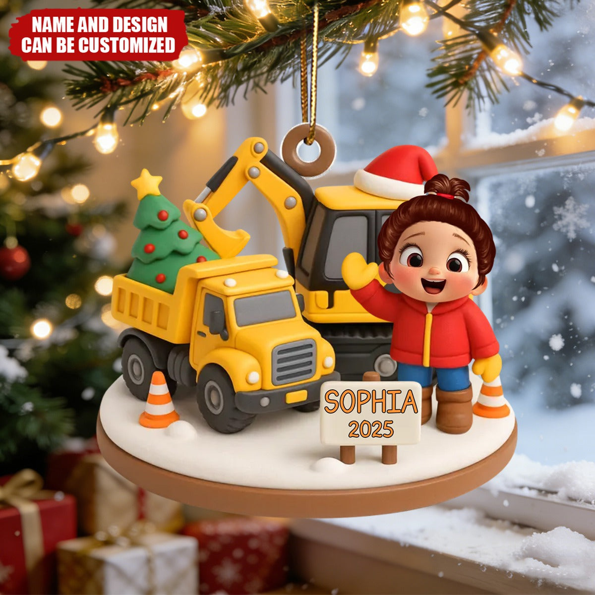 Cute Little Kid With Construction Struck - Personalized Acrylic Ornament, Christmas Gift for Kid, Grandkids