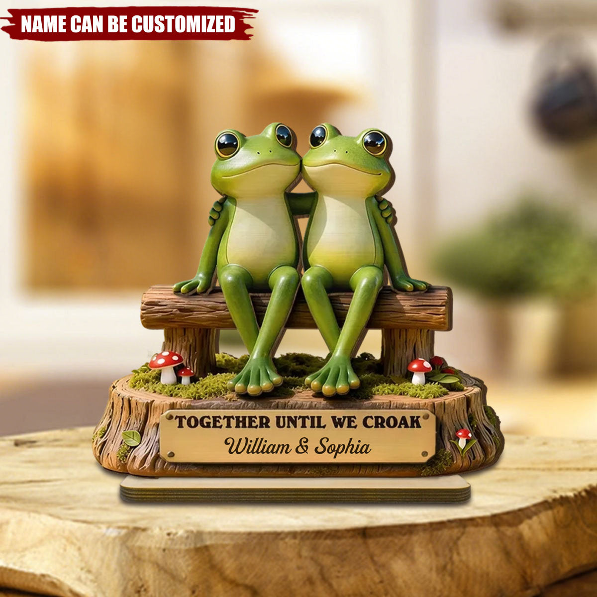 Cottagecore Retro Aesthetic Frog Couple On Bench Together Until We Croak - Personalized 2-Layer Wooden Plaque