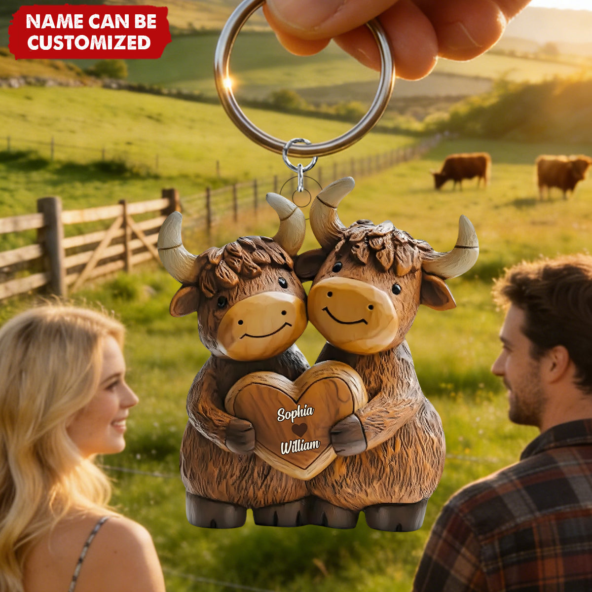 Highland Cowl Couple - Personalized Acrylic Keychain