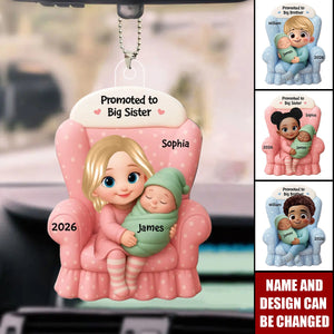 Big Brother, Big Sister And Baby - Personalized Acrylic Car Ornament, Baby Announcement Gift
