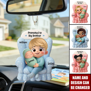 Big Brother, Big Sister And Baby - Personalized Acrylic Car Ornament, Baby Announcement Gift