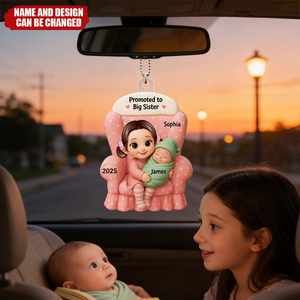 Big Brother, Big Sister And Baby - Personalized Acrylic Car Ornament, Baby Announcement Gift
