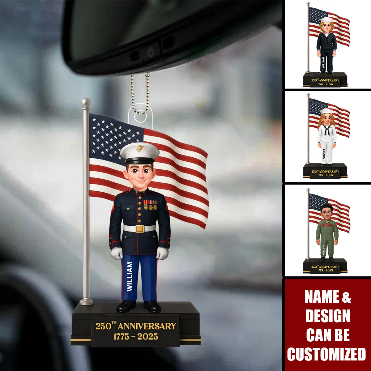 250th Anniversary Military Action Figure - Personalized Acrylic Car Ornament