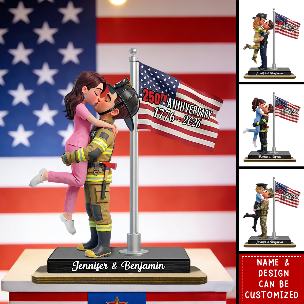 Proud Hero Couple Nation Flag - Personalized 2-Layered Wooden Plaque - Valentine's Day Gift For Couple, For Him, For Her, Nurse, Police, Firefighter, Army