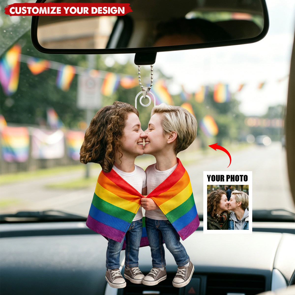 Custom Photo LGBT Couple Love Is Love - Personalized Acrylic Ornament