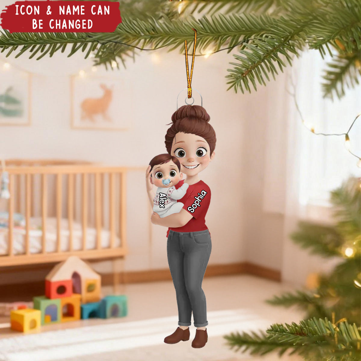 Personalized Christmas Mom Holding Baby Acrylic Ornament,Gender Reveal Gifts - Tiny Hands Big Love