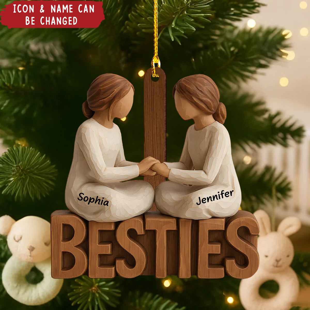 Besties Forever Together - Personalized Wooden Ornament - Gift For Best Friends