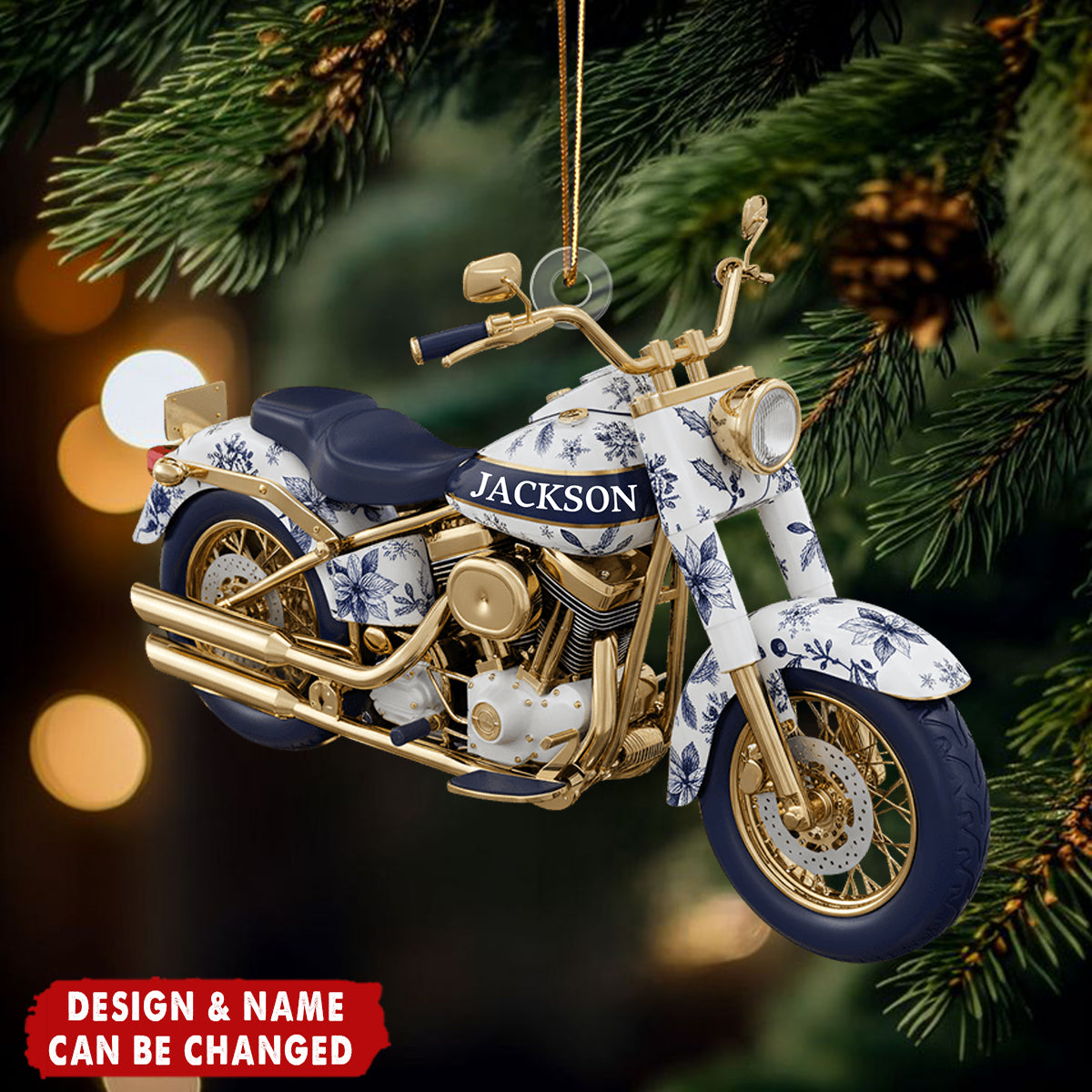 Motorcycle Toile de Jouy Christmas Acrylic Ornament Personalized Gifts for Bikers