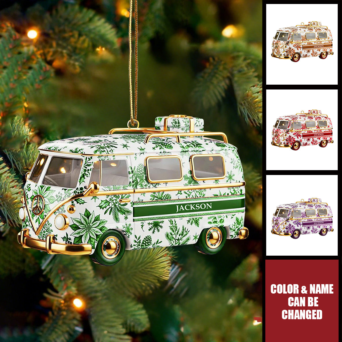 Personalized Camper Van Acrylic Ornament, Gift For Travelers, Vintage Tree Decor Keepsake