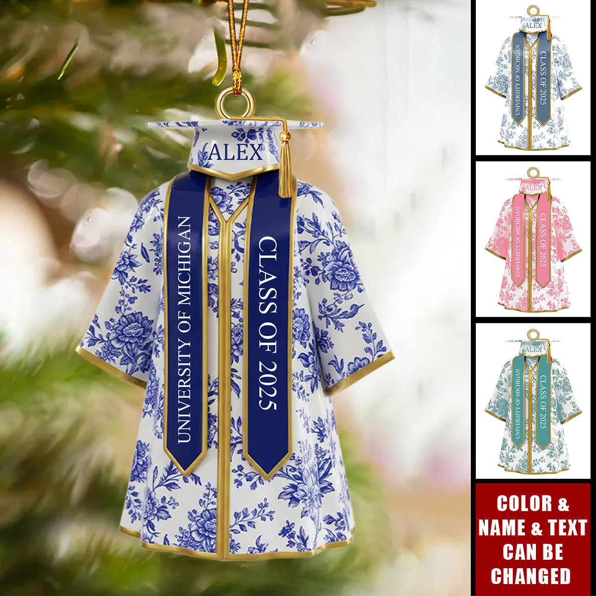 Personalized Gifts For Graduate Christmas Toile de Jouy Acrylic Ornament - Graduation Gifts