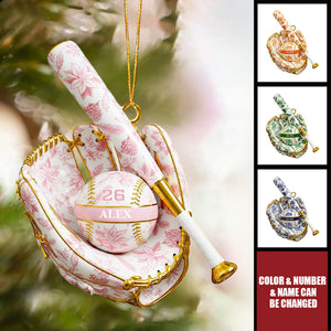 Baseball Toile de Jouy Christmas Acrylic Ornament - Personalized Gifts For Baseball Lovers