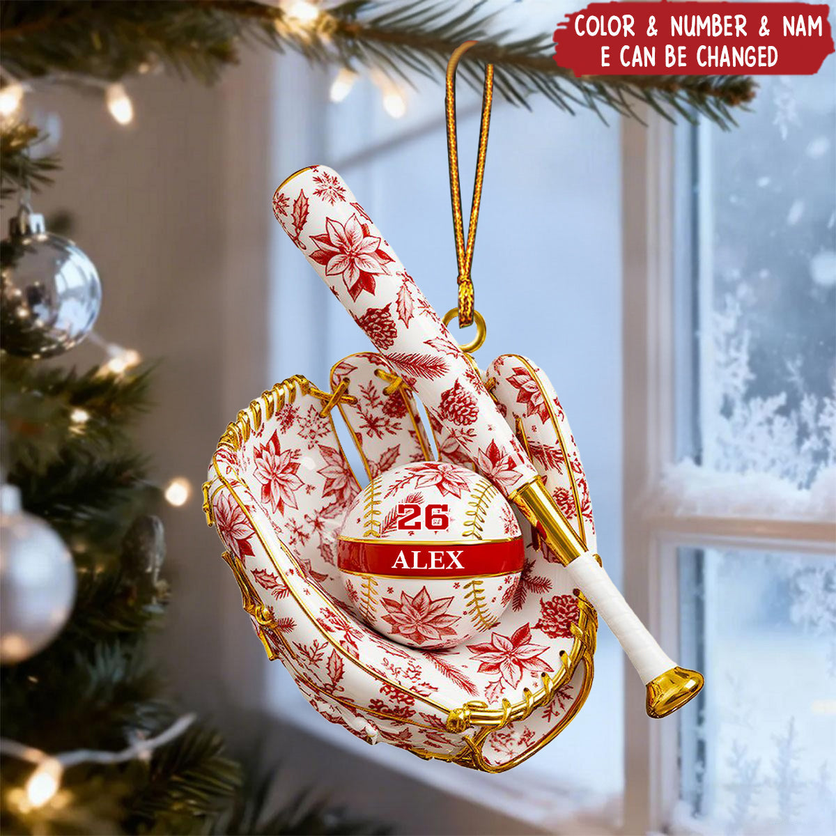 Baseball Toile de Jouy Christmas Acrylic Ornament - Personalized Gifts For Baseball Lovers