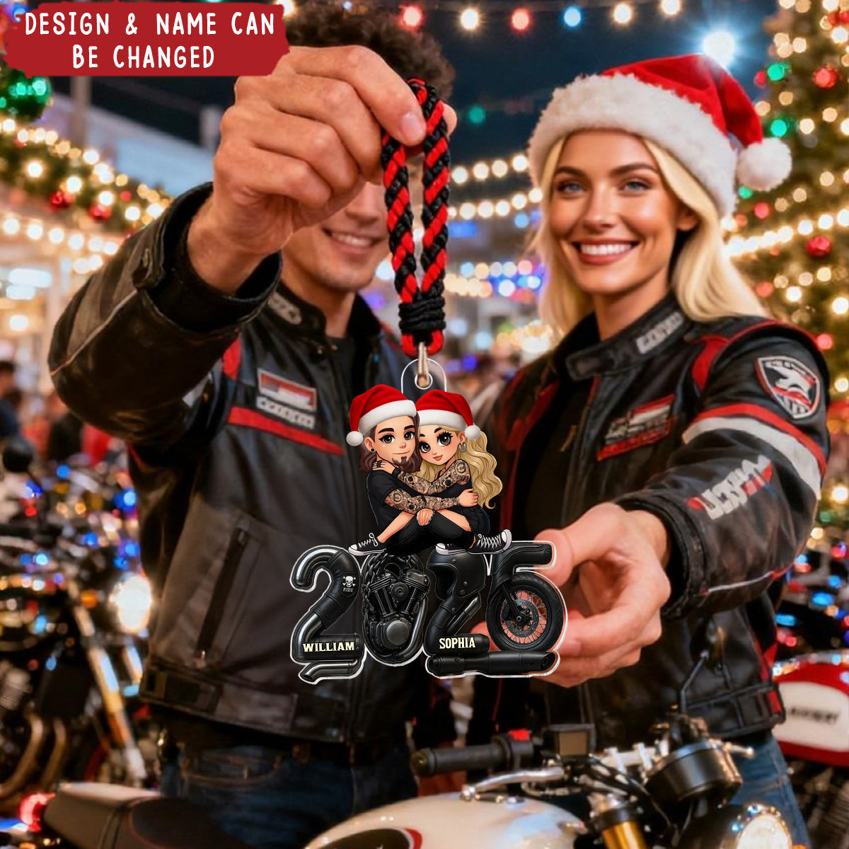 Biker Couple Christmas - Personalized Acrylic Ornament - Gift For Bikers, Gift For Him, For Her