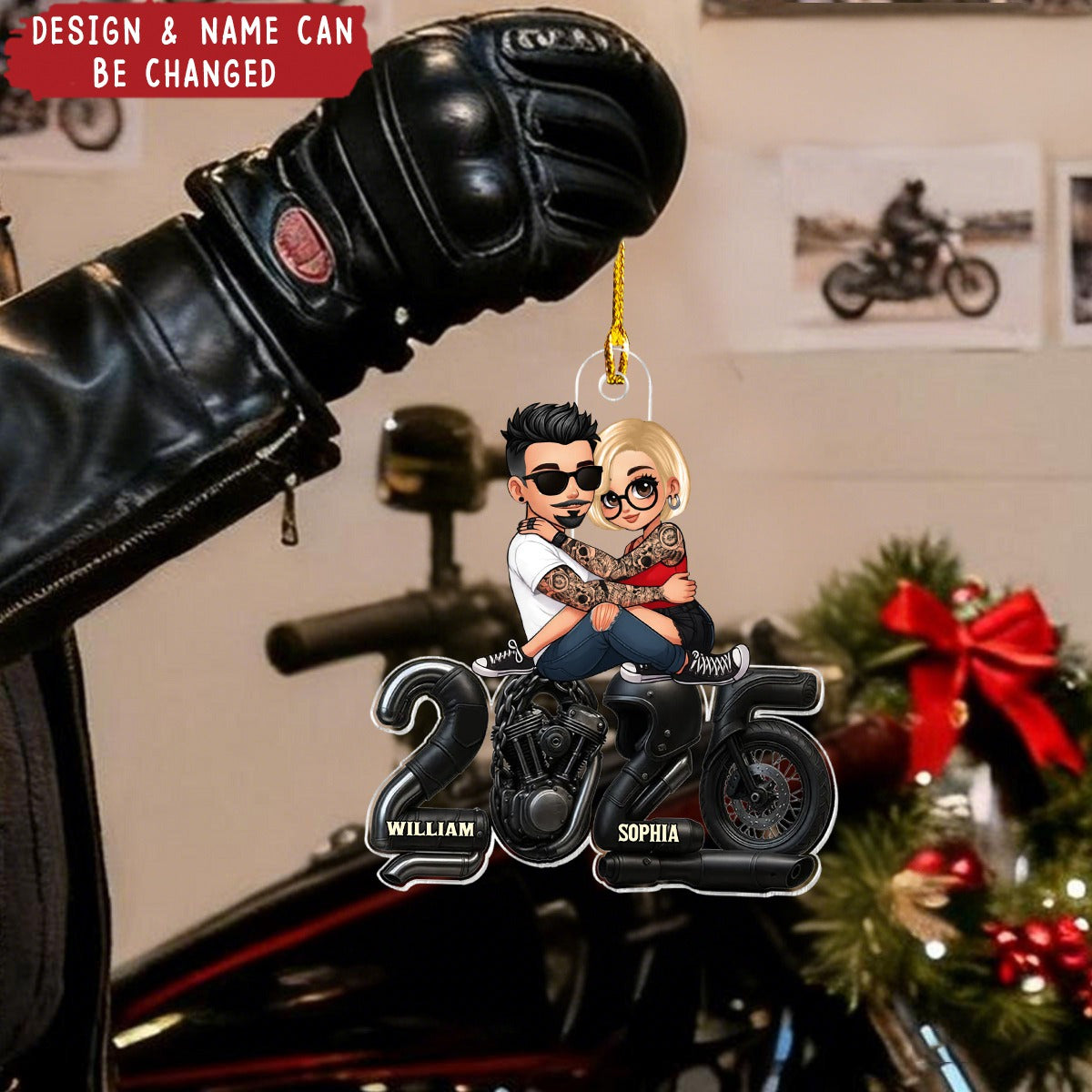 Biker Couple Christmas - Personalized Acrylic Ornament - Gift For Bikers, Gift For Him, For Her