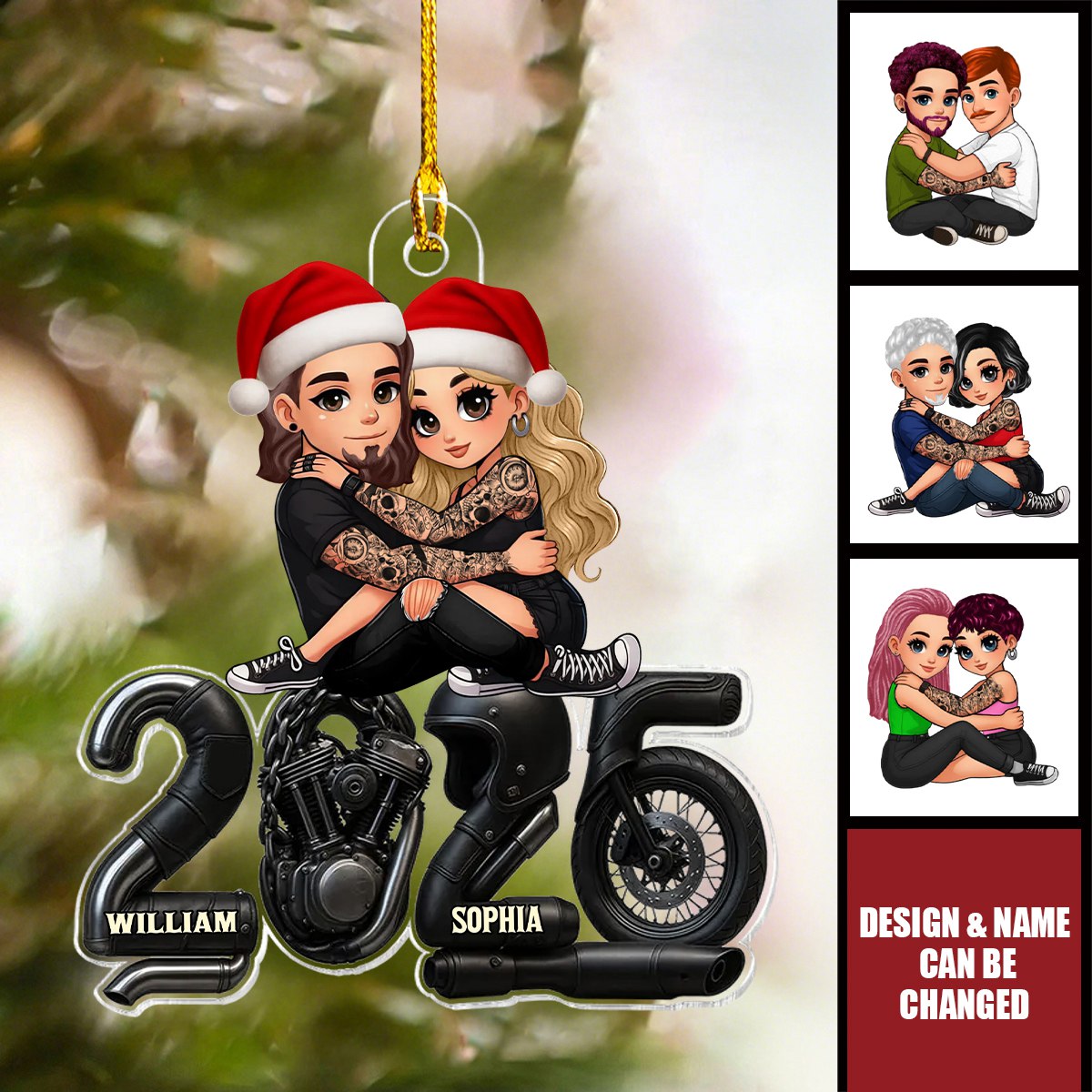 Biker Couple Christmas - Personalized Acrylic Ornament - Gift For Bikers, Gift For Him, For Her