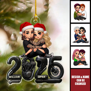 Biker Couple Christmas - Personalized Acrylic Ornament - Gift For Bikers, Gift For Him, For Her