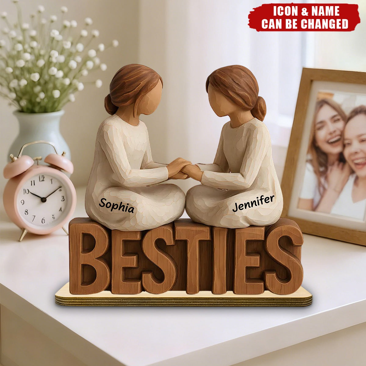 Besties Forever Together - Personalized Wooden Plaque - Gift For Best Friends