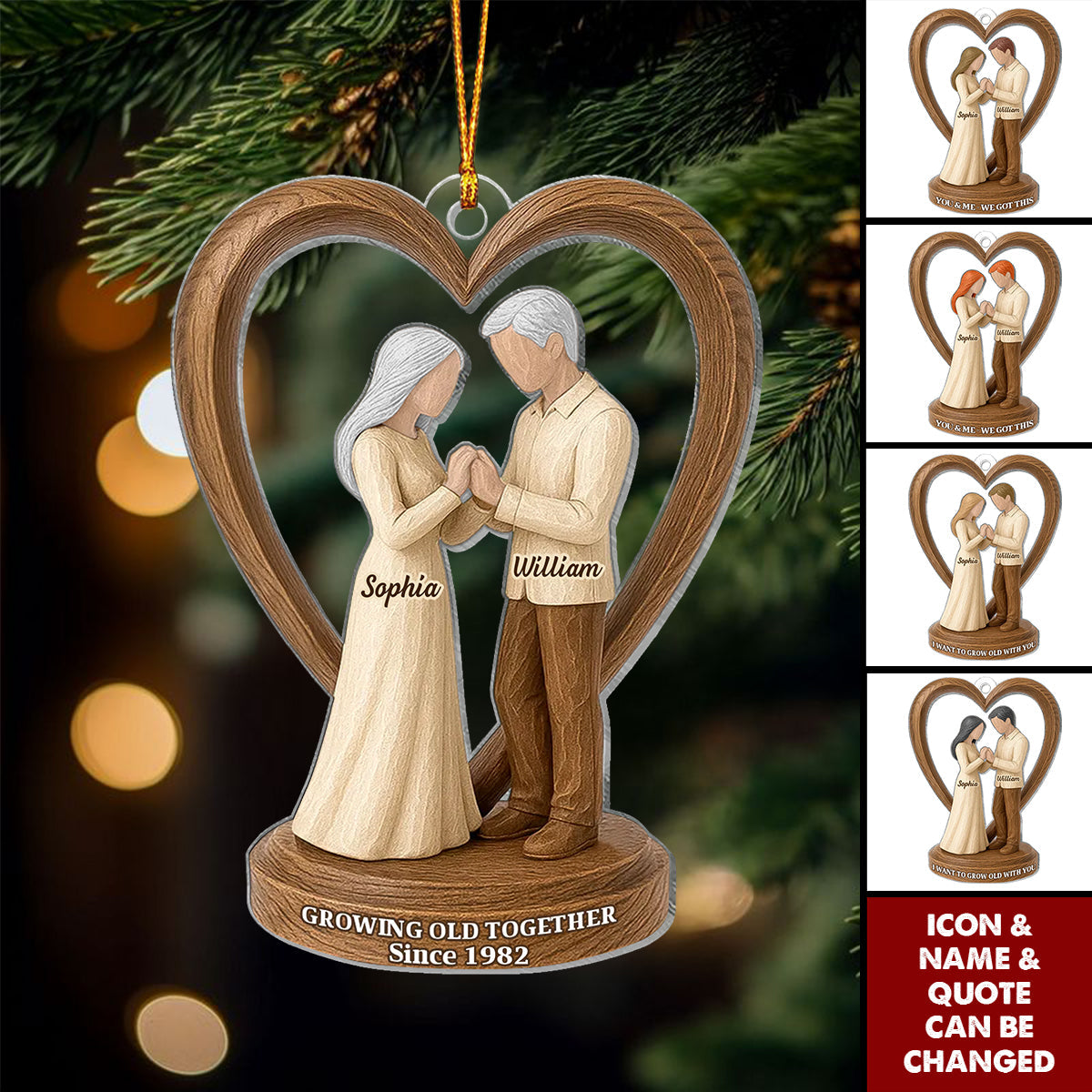 Couple Wedding Wooden Figurines - Personalized Acrylic Ornament - Heartwarming Christmas Gift