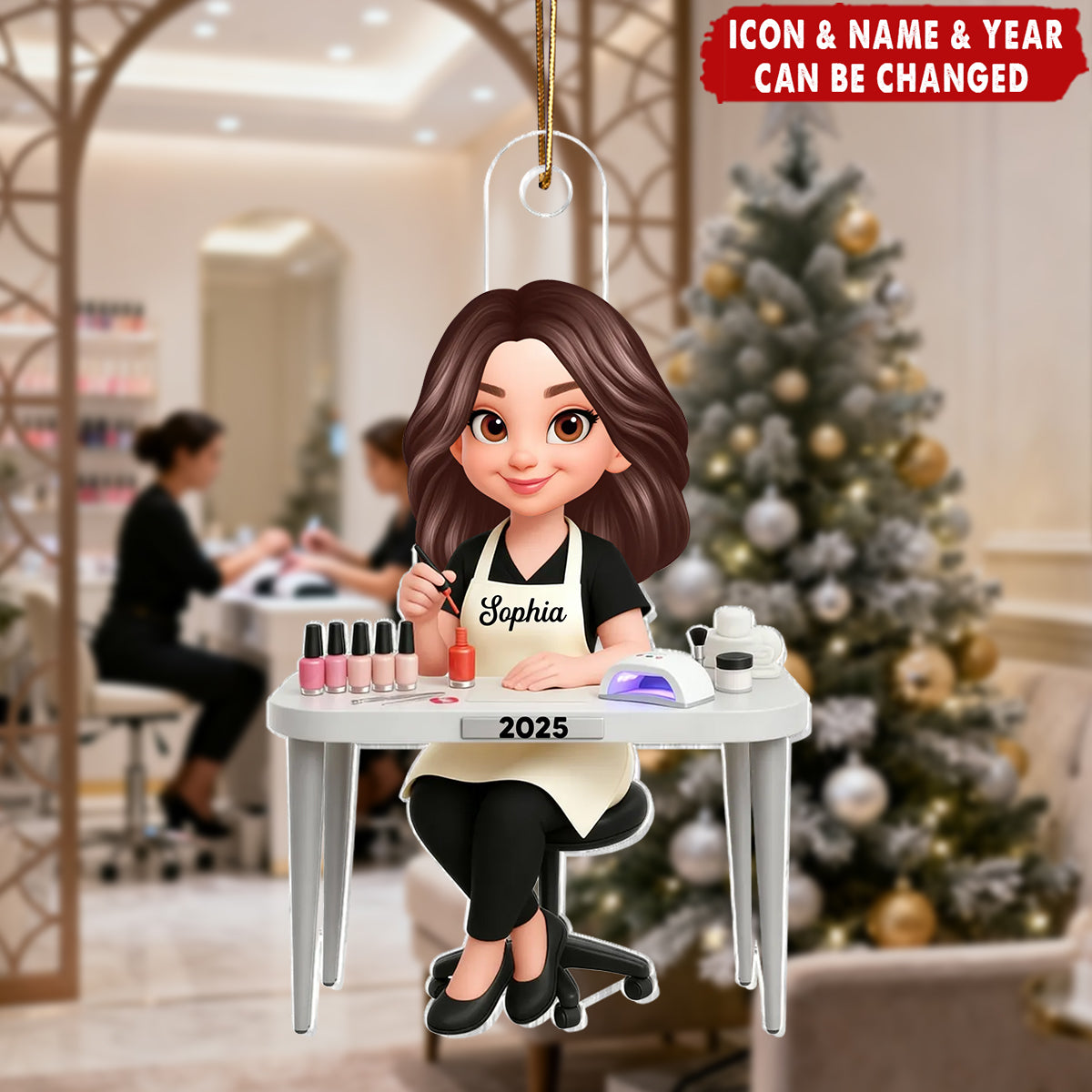 Christmas Nail Technician - Personalized Acrylic Ornament - Gift For Nail Technician, Nails Decor, Beauty Salon, Woman, Girl