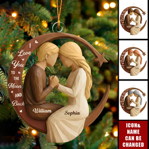 Couple Love to the Moon and Back Wooden Effect - Personalized Acrylic Ornament
